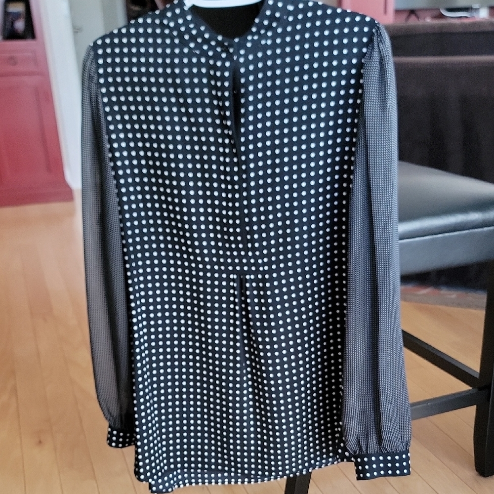 Anne Klein Black and White Polka Dot Blouse